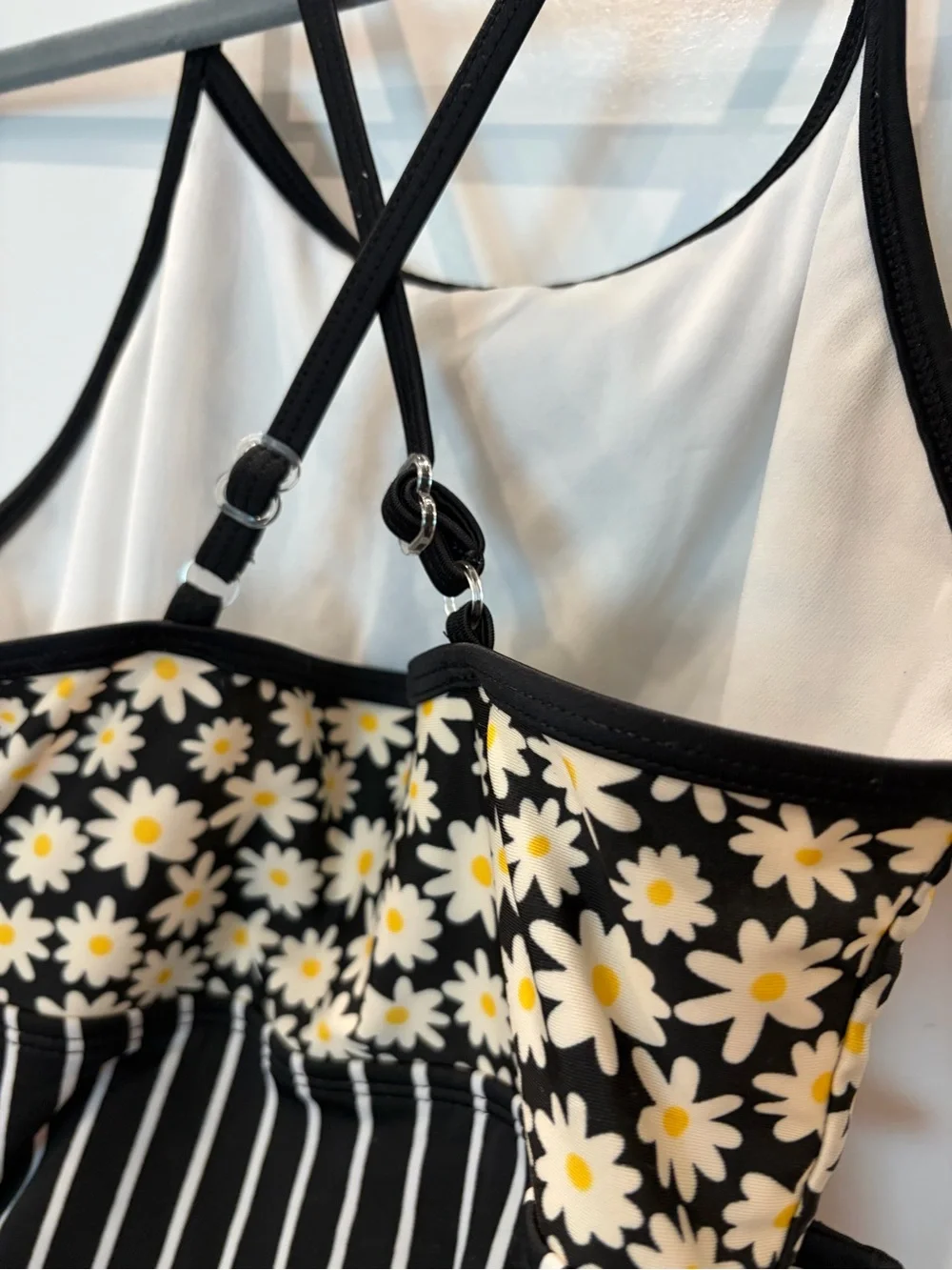art class Black Daisy Print One-Piece with Yellow Centers